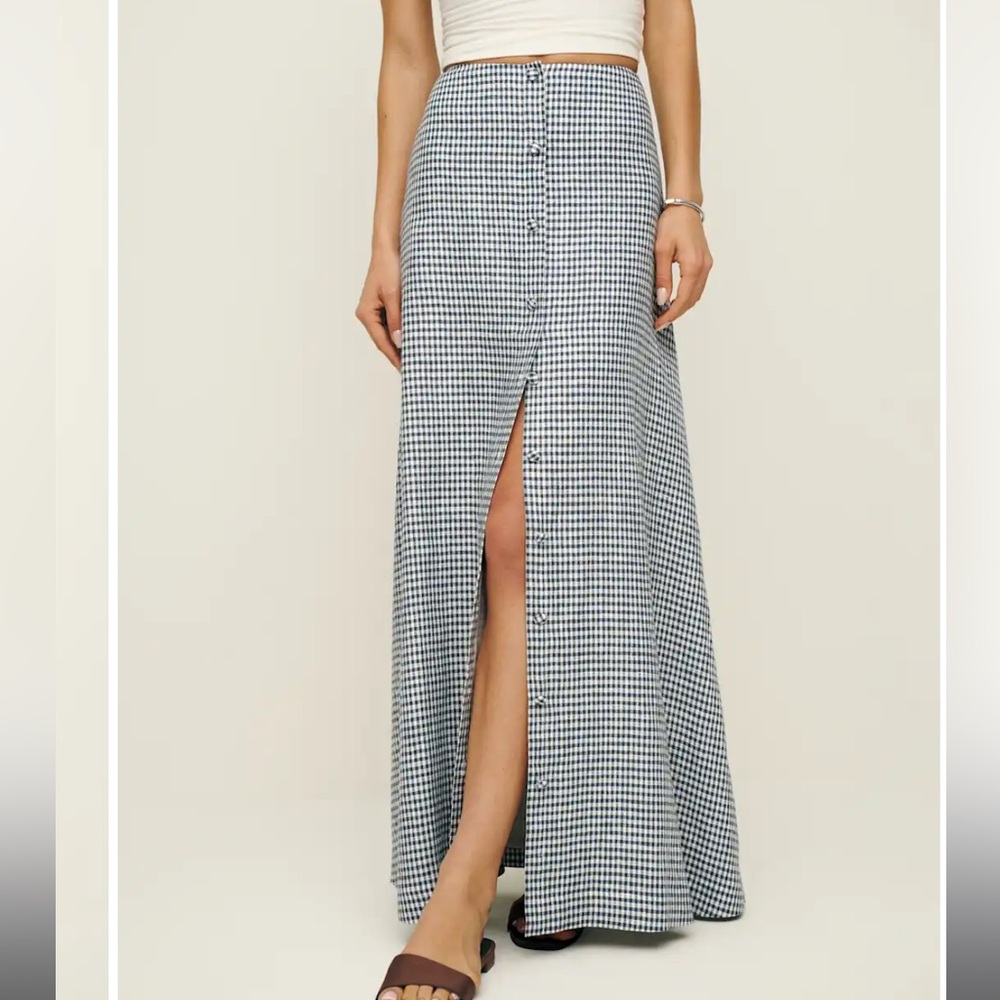 Reformation Andi Linen Skirt - Slate Check - Picture 2 of 3